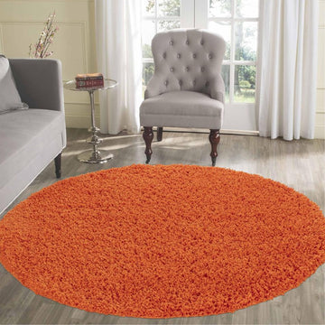 Oxford OXF00 Plain Plush Soft Stain-Resistant Textured Polypropylene Shaggy Orange Round Rug-Desire Rugs-Rug Love - The Most Loved Rug Store